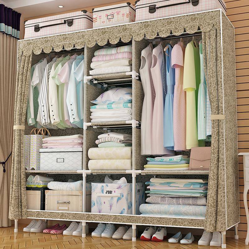 【折扣价】布衣柜钢管加固加厚全钢架组装简易布艺家用双人经济型