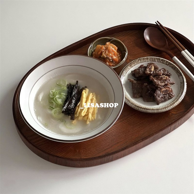 lisashop椭圆圆托盘一人食原木日式木质托盘茶具餐具茶盘咖啡厅餐