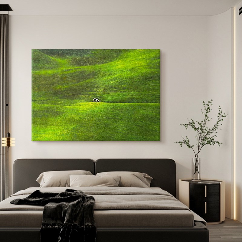 现代简约草原风景纯手绘油画主卧床头客厅装饰画自然风光肌理挂画图片