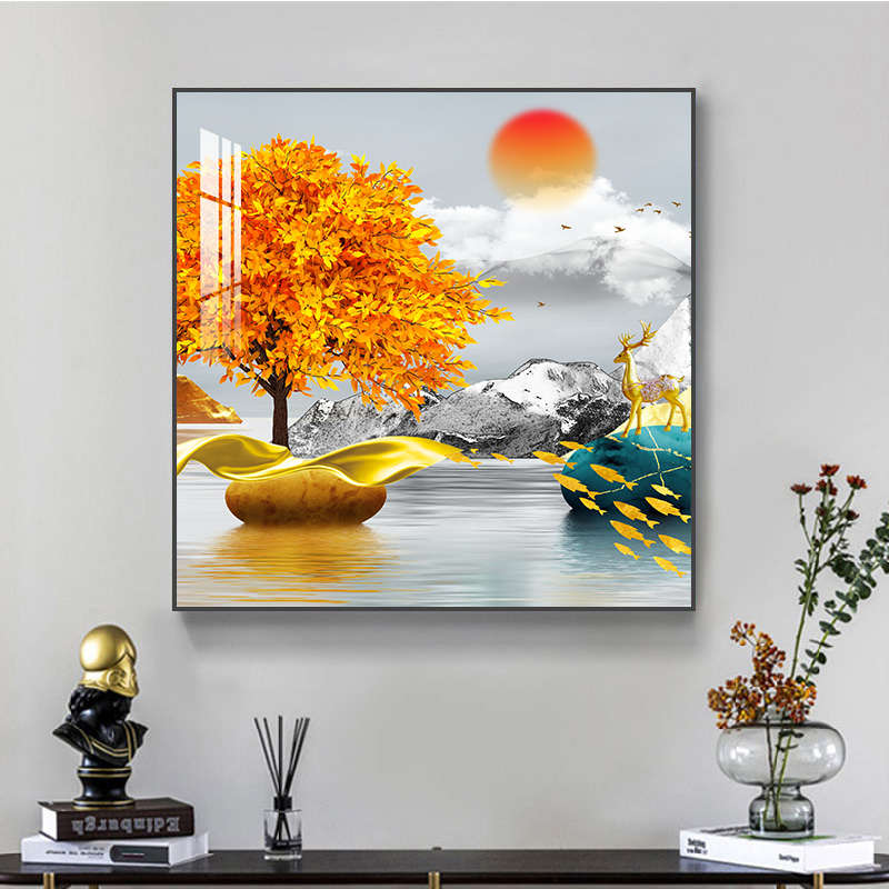 客厅方壁画单幅新款轻招财挂画餐厅墙面装饰画鹿的进门玄关简约奢图片