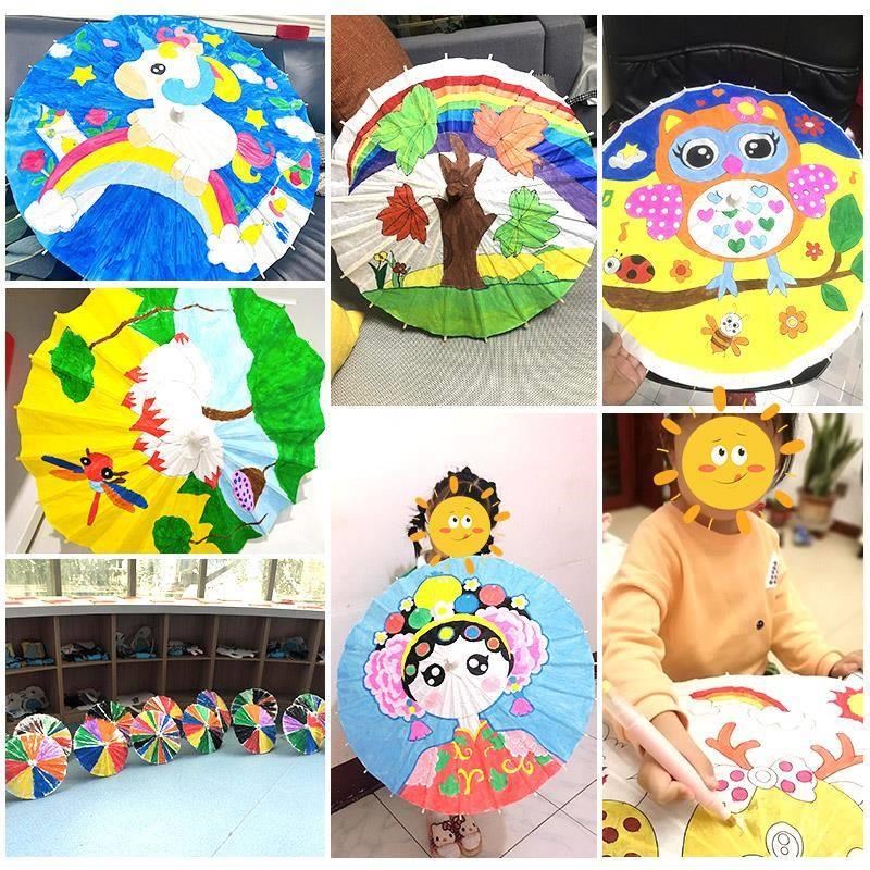 非遗手工油纸伞空白儿童油纸伞diy手工绘画伞材料手绘涂鸦涂色道