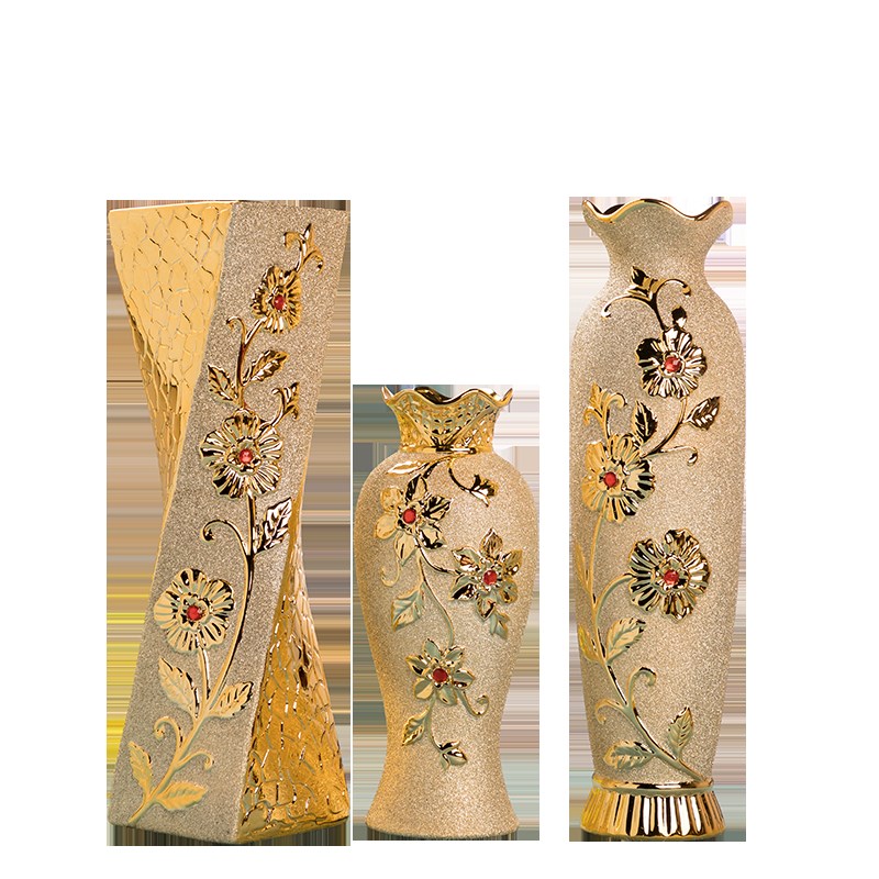 陶瓷花瓶高筒现代家居大件摆件金色花朵  客厅插花花艺花器向日葵