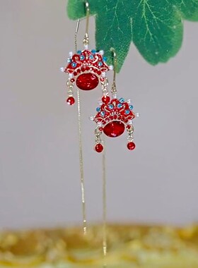 中国风京剧脸谱耳线气质复古高级感长款耳环民族风新年喜庆耳饰女