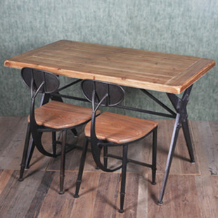 美式实木酒吧餐桌椅组合小户型餐桌饭桌复古餐椅铁艺餐桌桌椅套件