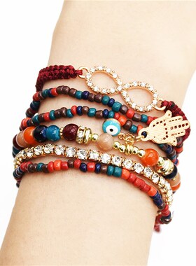 一套6个装手链亚克力珠子合金手链女士手镯手掌吊坠手链