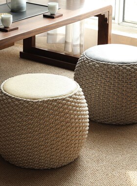 棉线矮凳圆鼓编织换鞋凳沙发茶几小凳子家用中式客厅鼓凳板凳坐墩