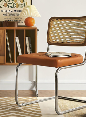 中古餐椅家用侘寂风餐桌椅法式复古瓦西里椅书桌凳子靠背藤编椅子