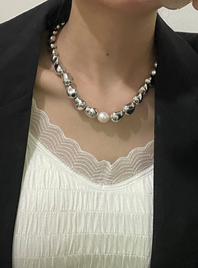 日韩轻奢银色不规则串珠项链女小众气质珍珠锁骨链2022年新款颈链