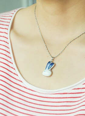 创意 陶瓷手工饰品项链 十二生肖猴兔可爱青花手绘描金吊坠锁骨链