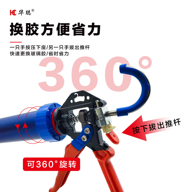 华聪可调行程玻璃胶枪结构胶自动断胶省力打胶枪软胶美容密封