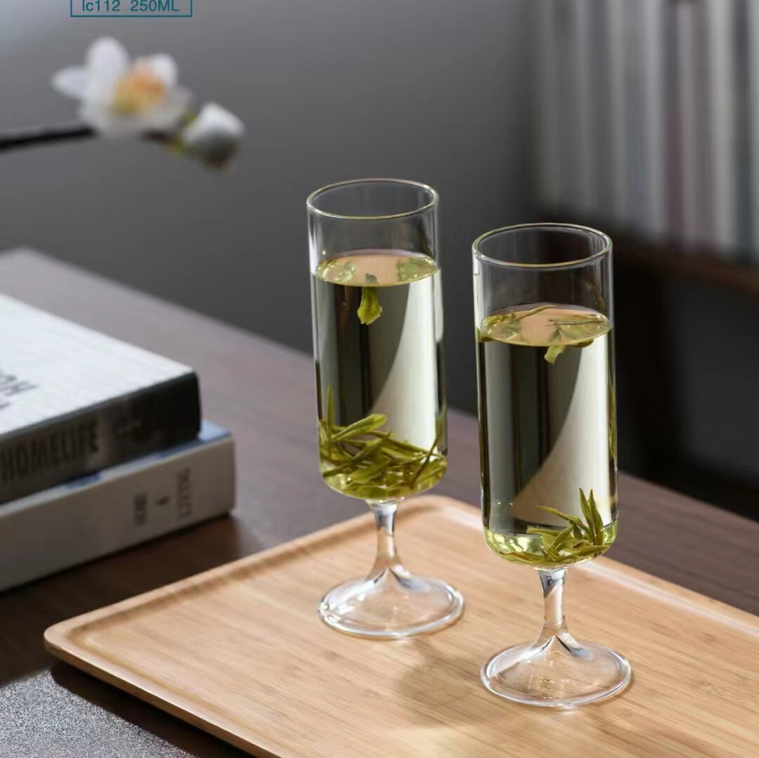 北大史高脚玻璃杯耐热防烫透明手工吹制高级绿茶杯猴魁杯家用杯子图片