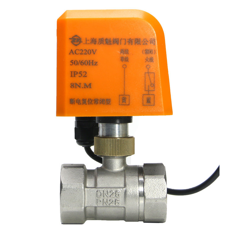 白不锈钢电动二通球阀二两线常开常闭12V24V220V电磁球阀DN25分寸