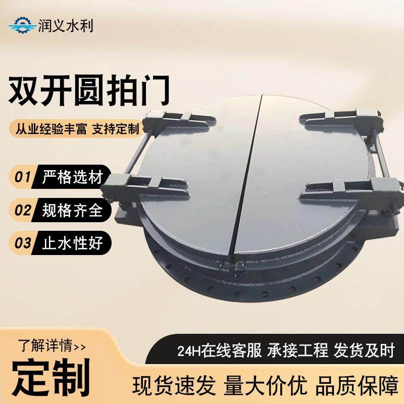 双开圆拍门碳钢防倒灌水利自动开启圆形止回阀浮箱式双开圆拍门