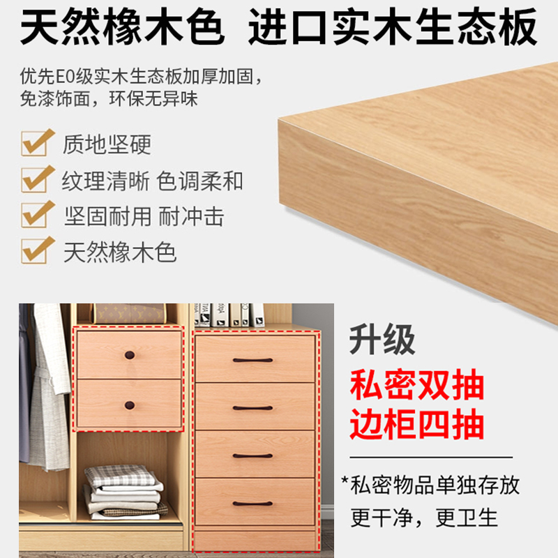 新品纯实木衣柜家用卧室推拉门现代简约收纳衣橱组合免安装生态板