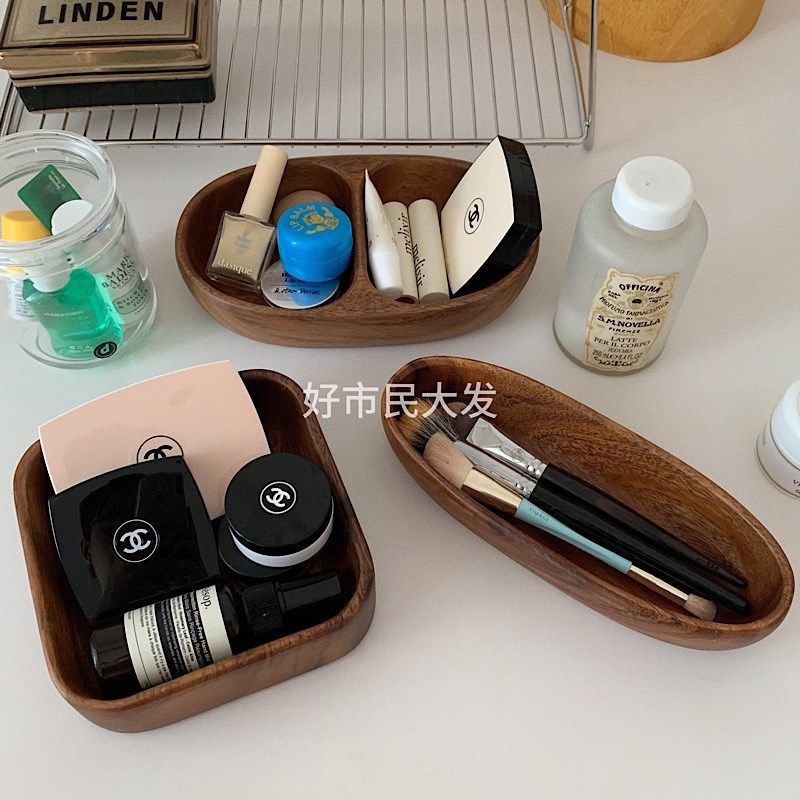好市民大发胡桃木桌面收纳碗浴室书桌发圈首饰杂物船型实木收纳盒,收纳整理,桌面收纳盒,淘宝优惠券,粉丝福利购,淘宝优惠卷
