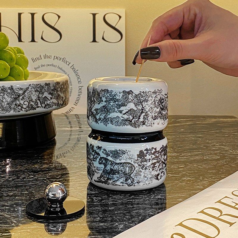 法式陶瓷牙签筒家用5新款棉签盒摆件轻奢餐厅桌面牙线收纳罐,收纳整理,牙签盒,淘宝优惠券,粉丝福利购,淘宝优惠卷