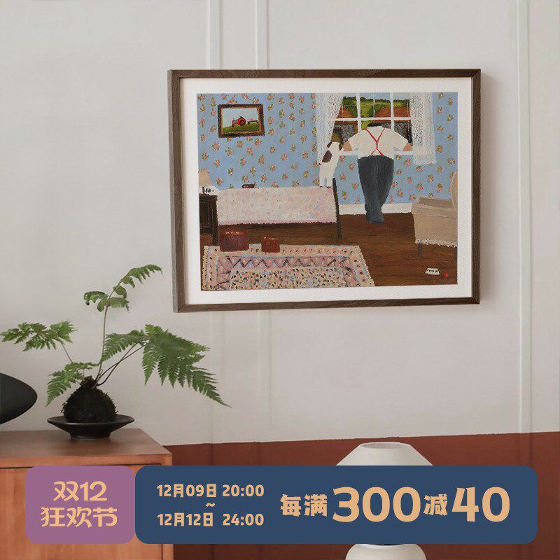 ns餐厅卧室小众复挂插画原木风古画电表箱装饰画配电箱遮挡