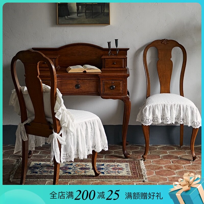 vintage法式复古椅子垫坐垫靠垫套家用四季薄款白色丝蕾边椅茶垫