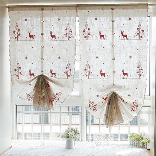 圣诞麋鹿成品刺绣提拉帘升降气球帘贴罗马帘儿童房窗帘