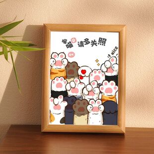 可爱小猫咪猫猫网红卡通治愈摆件相框长方形桌面摆台画框装饰