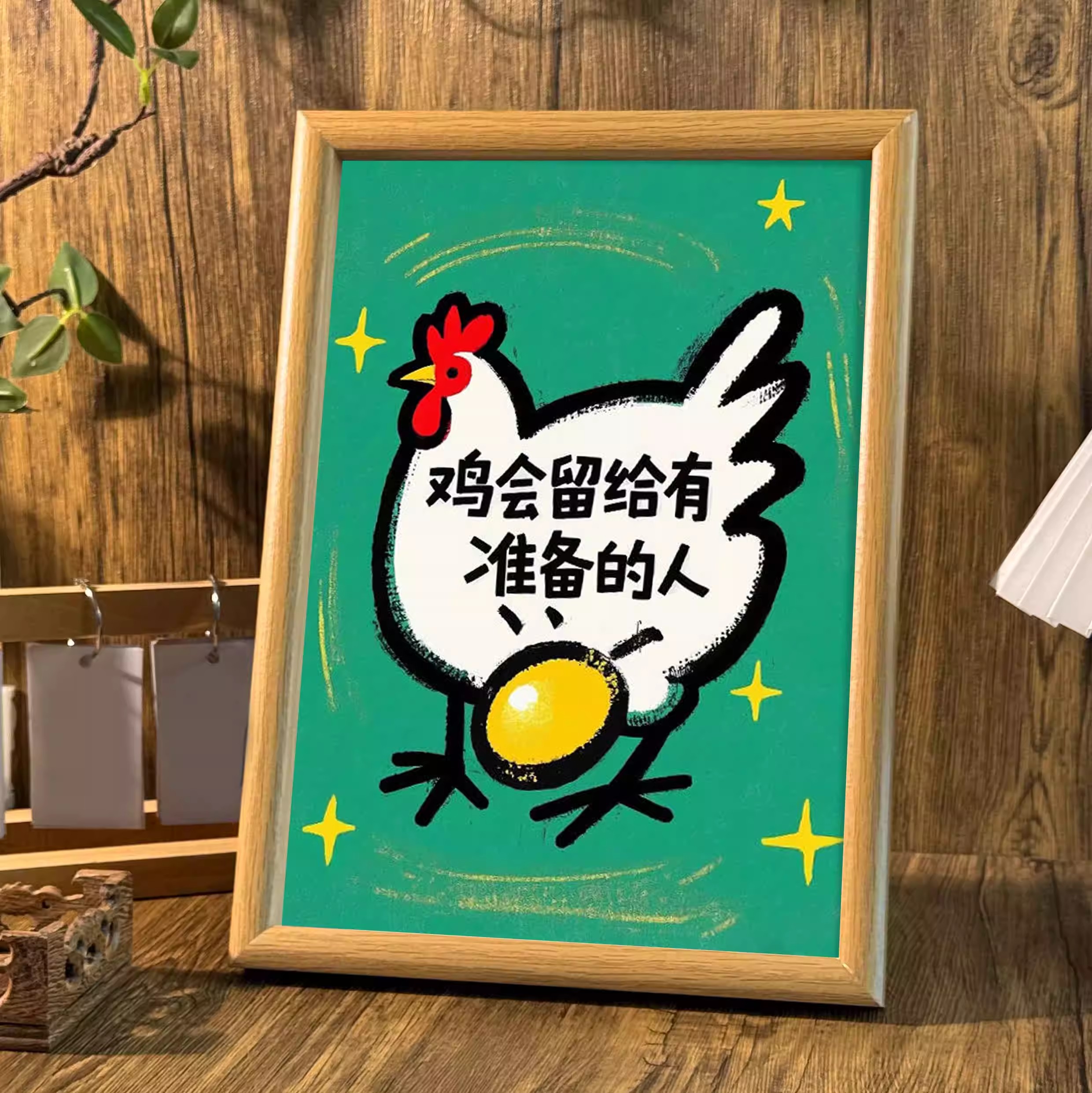 鸡会留给有准备的人搞怪谐音梗桌面摆台相框客厅宿舍墙面装饰挂画