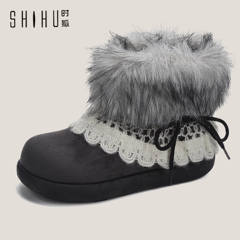 时狐蓓尔欧式毛毛雪地靴子女秋加绒东北厚底中筒棉鞋25年新款冬季