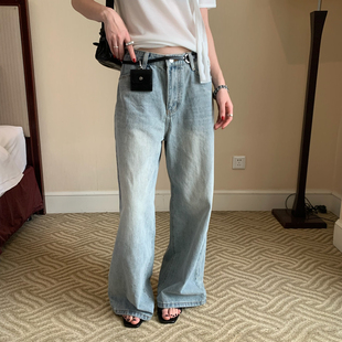 TABLE-盖口袋设计直筒阔腿牛仔裤简约时尚韩系休闲百搭牛仔裤9627
