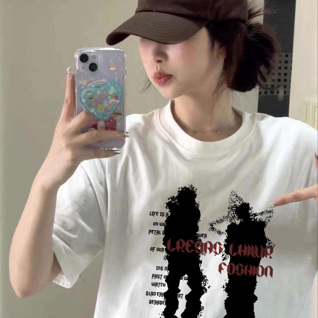 重磅纯棉美式白色短袖T恤女2025新款夏季宽松设计感小众半袖上衣