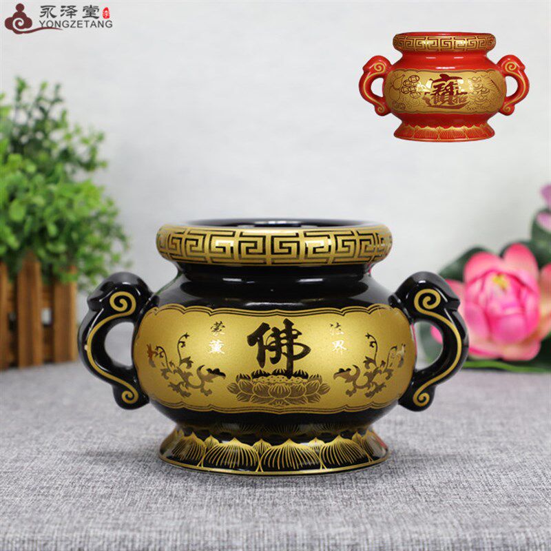 金插上陶瓷双炉佛前耳寸玉满堂立香具摆件