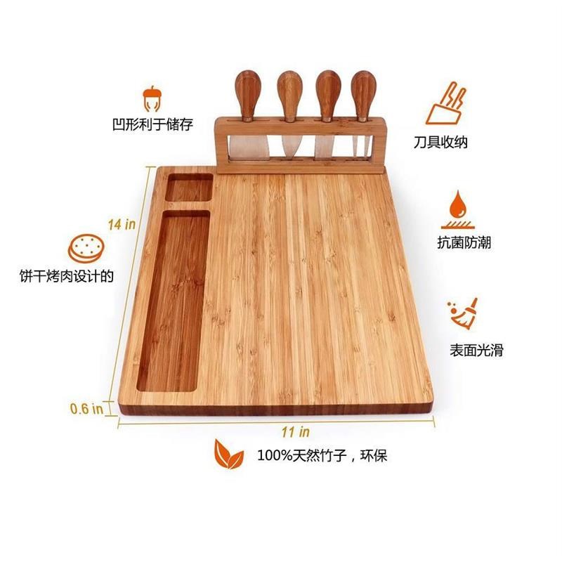 Bamboo Wood Cheese Cutting Board Cheese Slicer Fork Knife