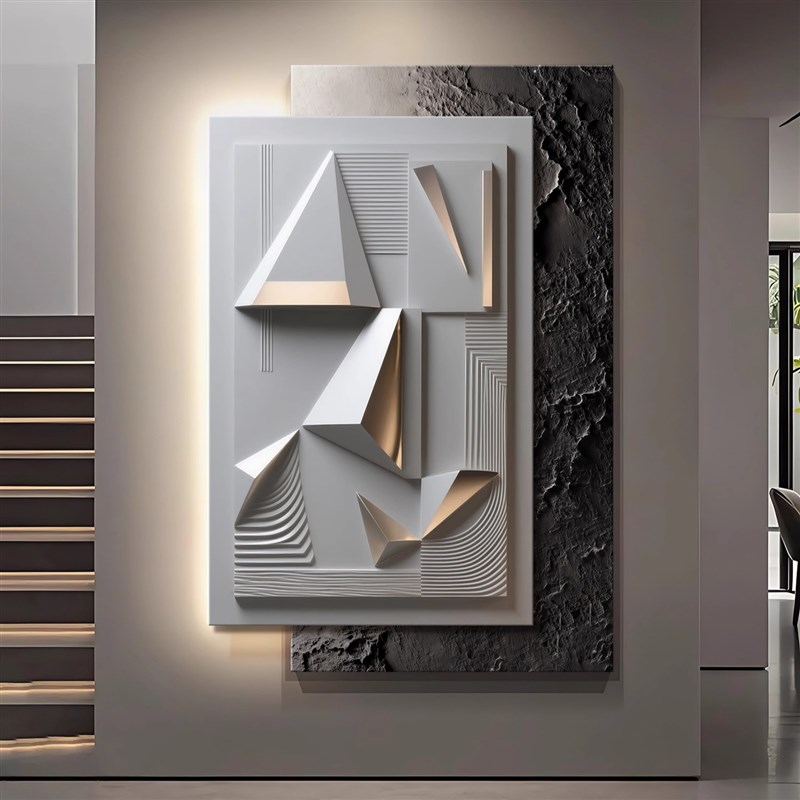 现代简约玄关装饰画高级感浮雕立体感挂画几何艺术入户正对门墙画图片