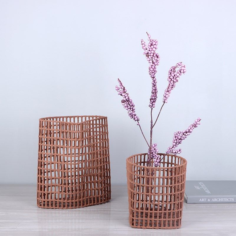 现简约金属桶花器插干花创意镂空网花瓶家居装饰品储物收纳篮子,家居饰品,花瓶,淘宝优惠券,粉丝福利购,淘宝优惠卷