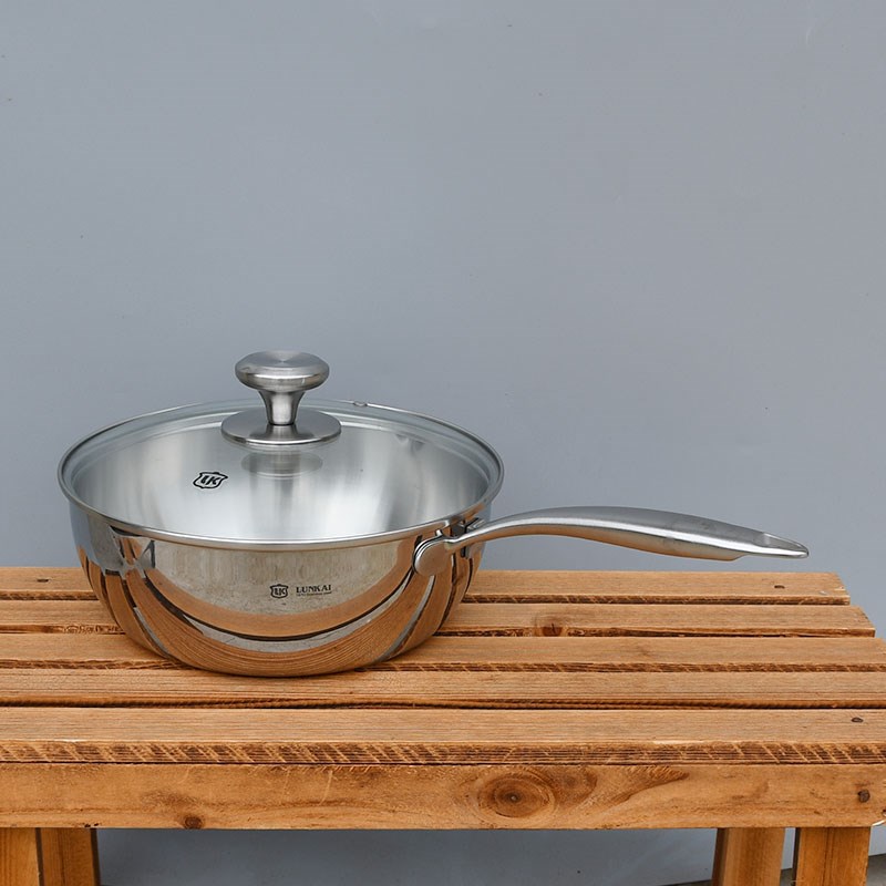 多用途18-10不锈钢炒锅304雪平锅无涂层小炒锅汤锅煎炒煮锅24cm