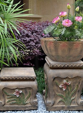 户外草坪花园石墩石凳仿古柱花缸中式庭院阳台院子装饰布置摆件