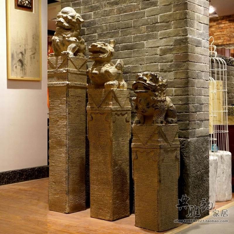 中国风中式仿古典门口摆件室外麒麟貔貅拴马桩祥云展示装饰柱