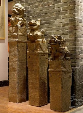 中国风中式仿古典门口摆件室外麒麟貔貅拴马桩祥云展示装饰柱