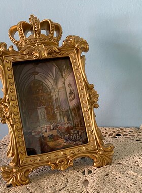 摆件复古轻奢相框小摆台复古金树脂油画小摆件钢琴装饰小摆设