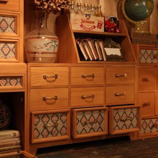 叁杉家居乡村中古造型书桌抽屉柜复古桌面装饰整理木质收纳盒