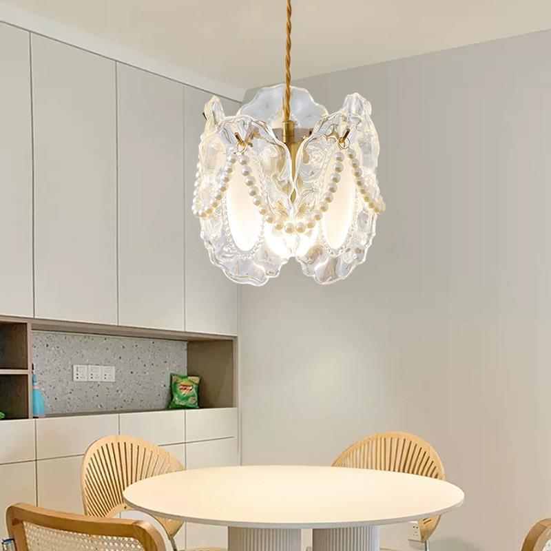 水晶吊灯玻璃珍珠法式奶油风设计感现代简约浪漫卧室床头吧台灯具