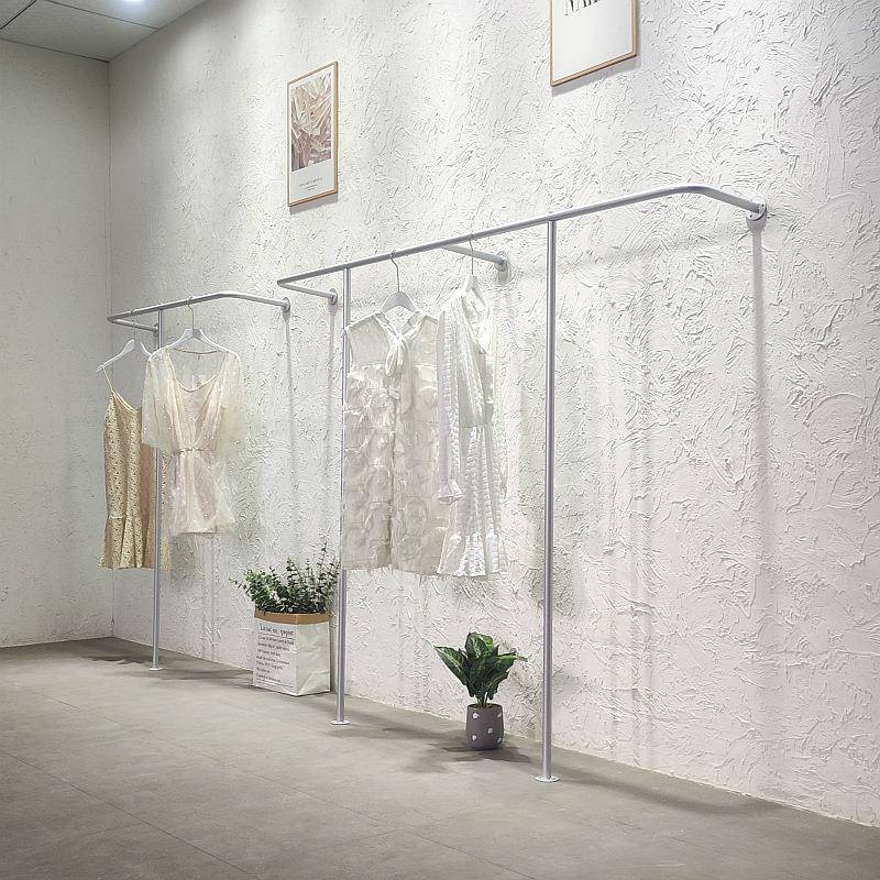 女装店货架银色服装店展示架上墙服装架落地式挂衣架子侧挂陈列架
