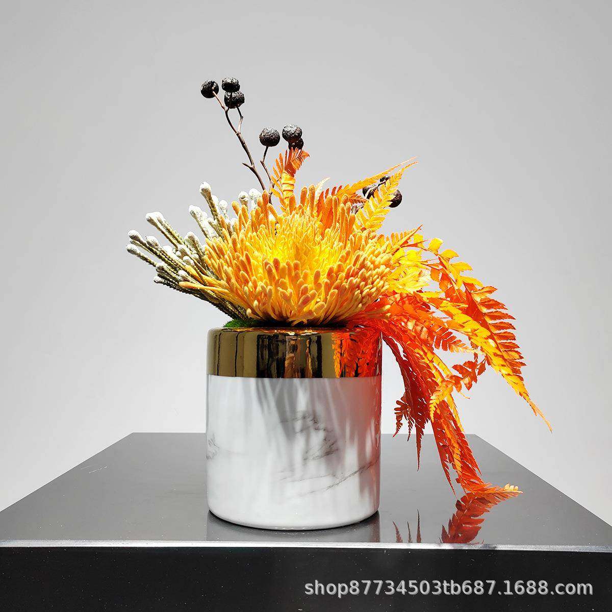 新中式现代橙色仿真花艺售楼部洽谈桌吧台床头柜茶几小花艺摆件,居家布艺,入户地垫,淘宝优惠券,粉丝福利购,淘宝优惠卷