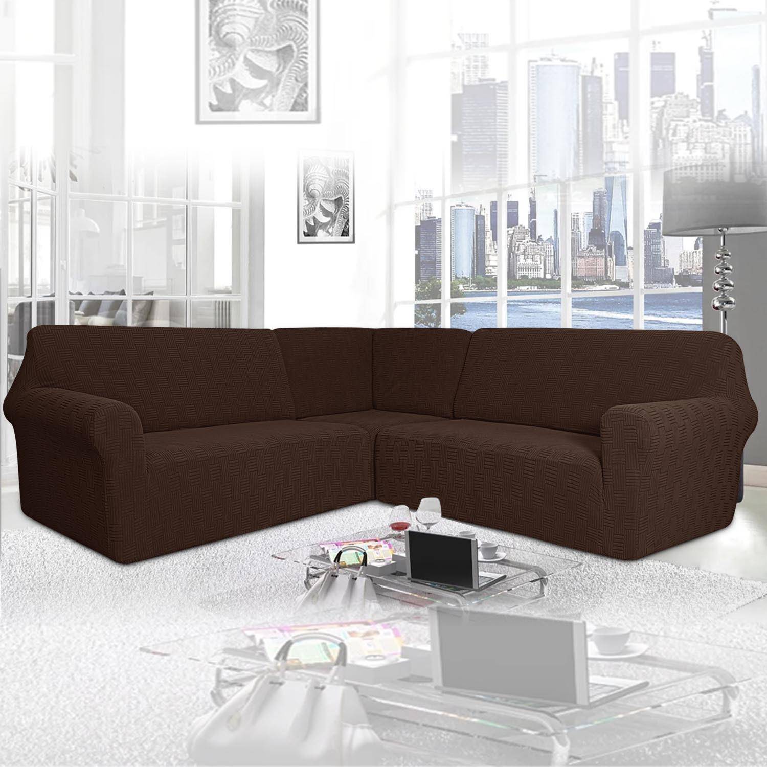 加厚5横5竖L形5人座转角贵妃沙发套纯色简约家具套沙发套罩