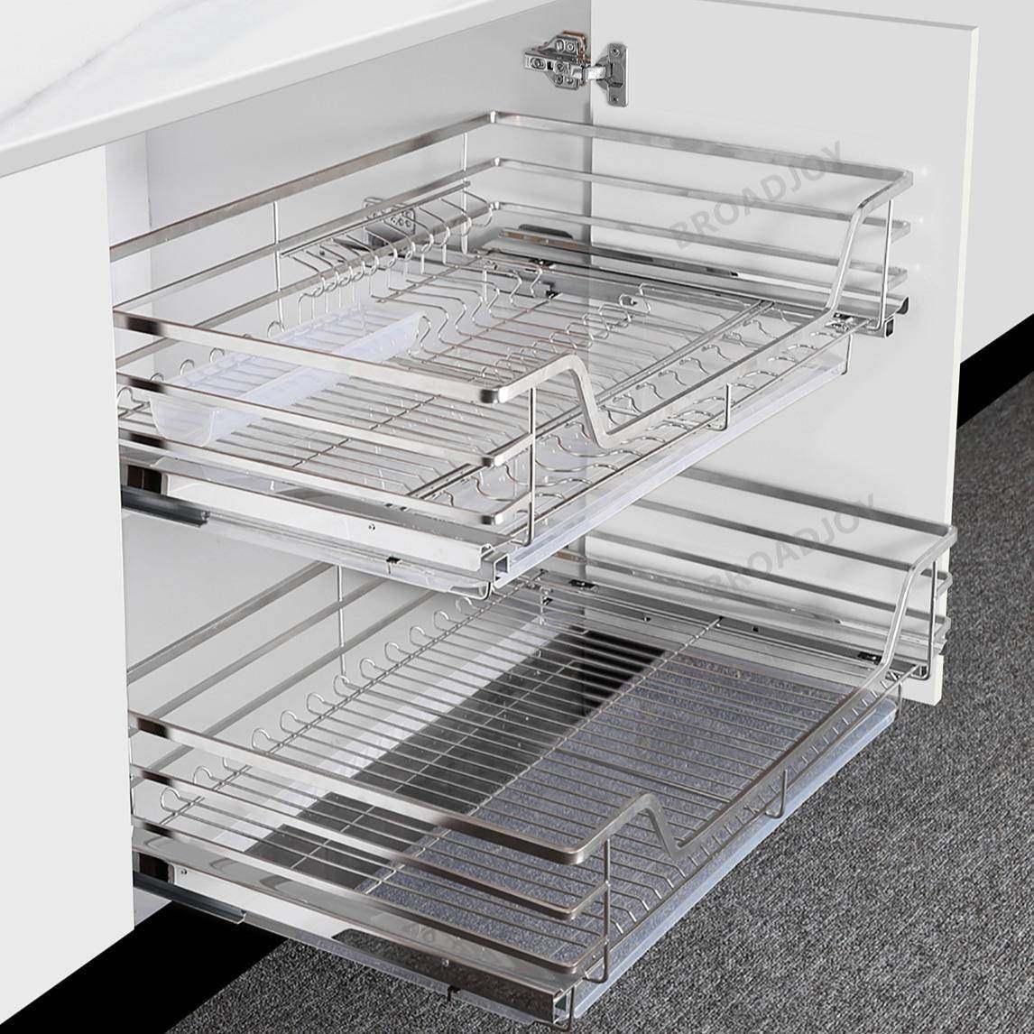 拉篮厨房橱柜304不锈钢双层抽屉式厨柜碗碟篮调味篮收纳架子,居家布艺,入户地垫,淘宝优惠券,粉丝福利购,淘宝优惠卷