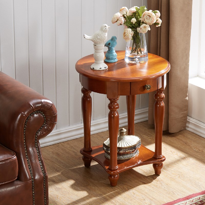 欧式茶几实木圆形边几简约小圆桌边几角几咖啡桌小茶几洽谈桌圆几