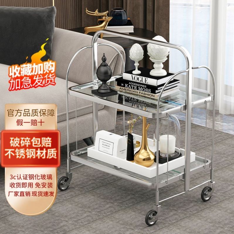 中古小推车可折叠玻璃餐车覆古小推车网红ns置物移动边几