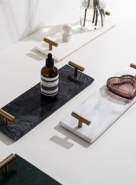 小西家风天然大理石托盘首饰盘甜品盘浴室置物盘家居装饰摆件