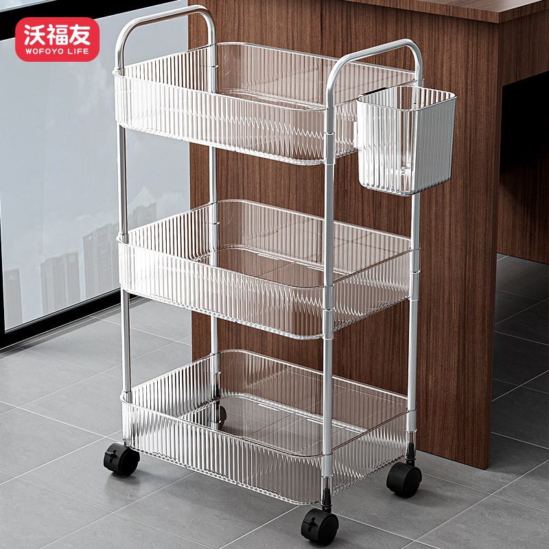 小推车落地多层可移动零食收纳架客厅透明夹缝书架子