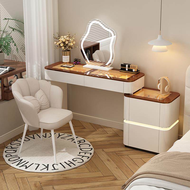 my梳妆台斗柜一体卧室现代简约意式极简奶油风轻奢实木床尾柜化妆