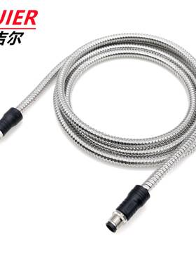 m12航空插头线束4芯5芯6芯8芯12芯17芯套波纹管304不锈钢连接器