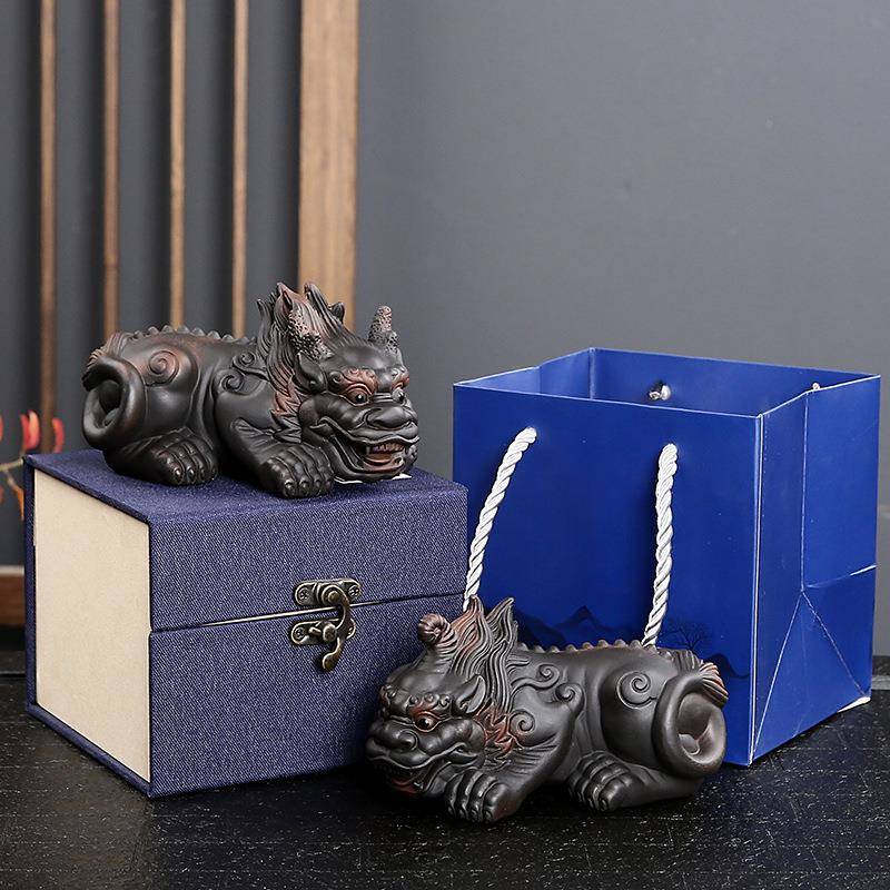 手工紫陶貔貅茶宠可养招财陶瓷家居摆件茶玩茶桌茶台装饰茶具配件